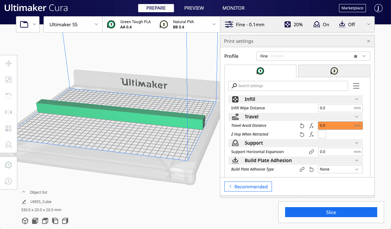 How to print the maximum build volume in ultimaker cura