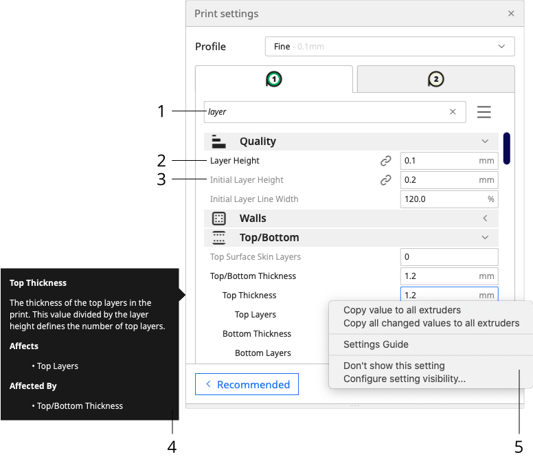 How to use the custom print settings in Ultimaker Cura