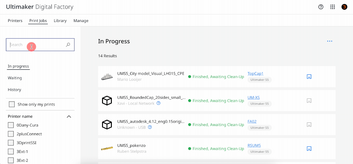 Manage print jobs in Digital Factory